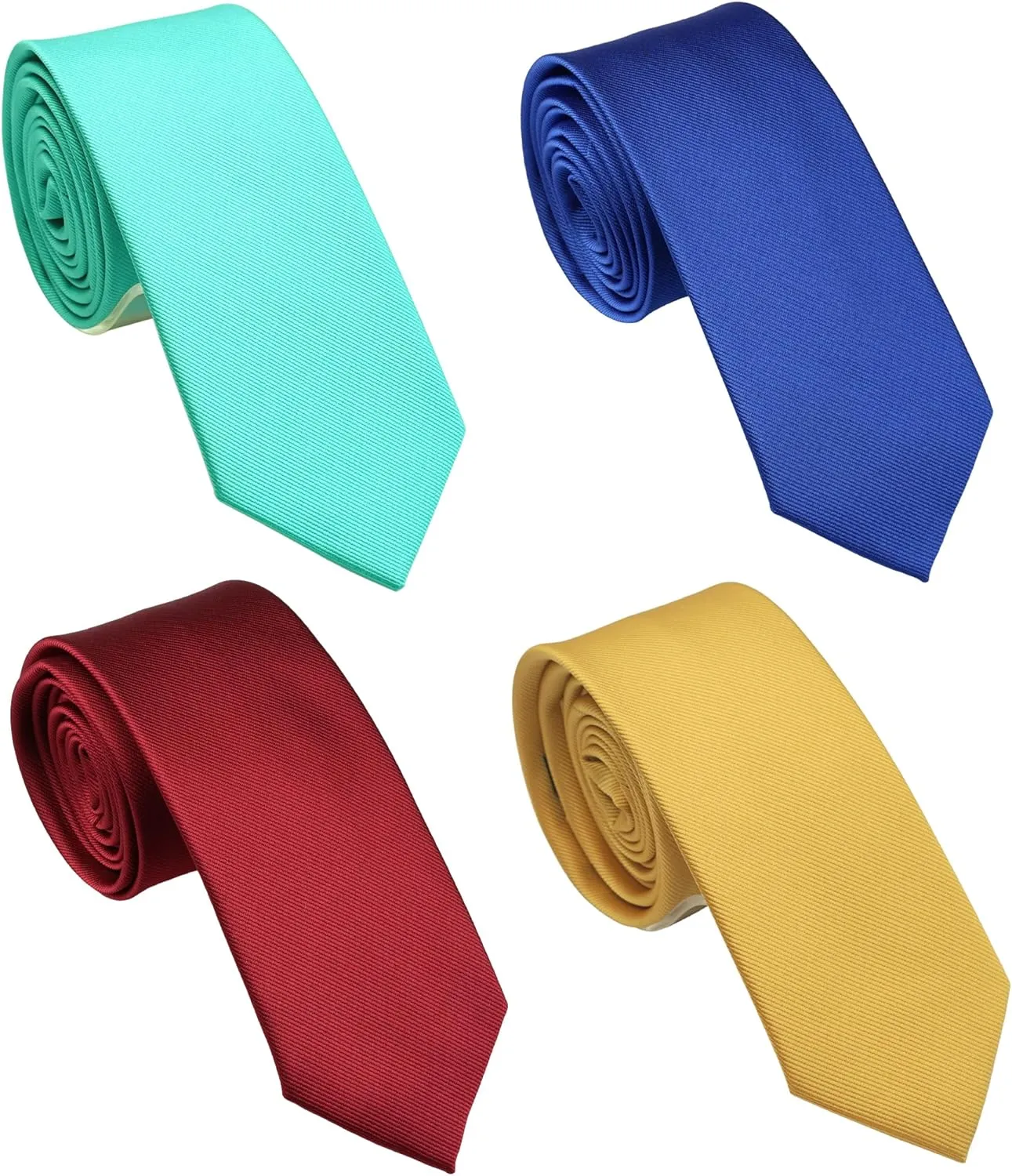 Skinny Solid Ties for Men, 2.5 inch Slim Plain Neckties 4-Pack