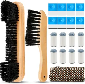 Skyley 19 Pcs Billiards Pool Table Rail Brush Cleaning Kit Pool Table Brush Set with Cue Chalk Cubes Cloth Slip on Cue Tip for Wooden Kit of Billiard Accessories