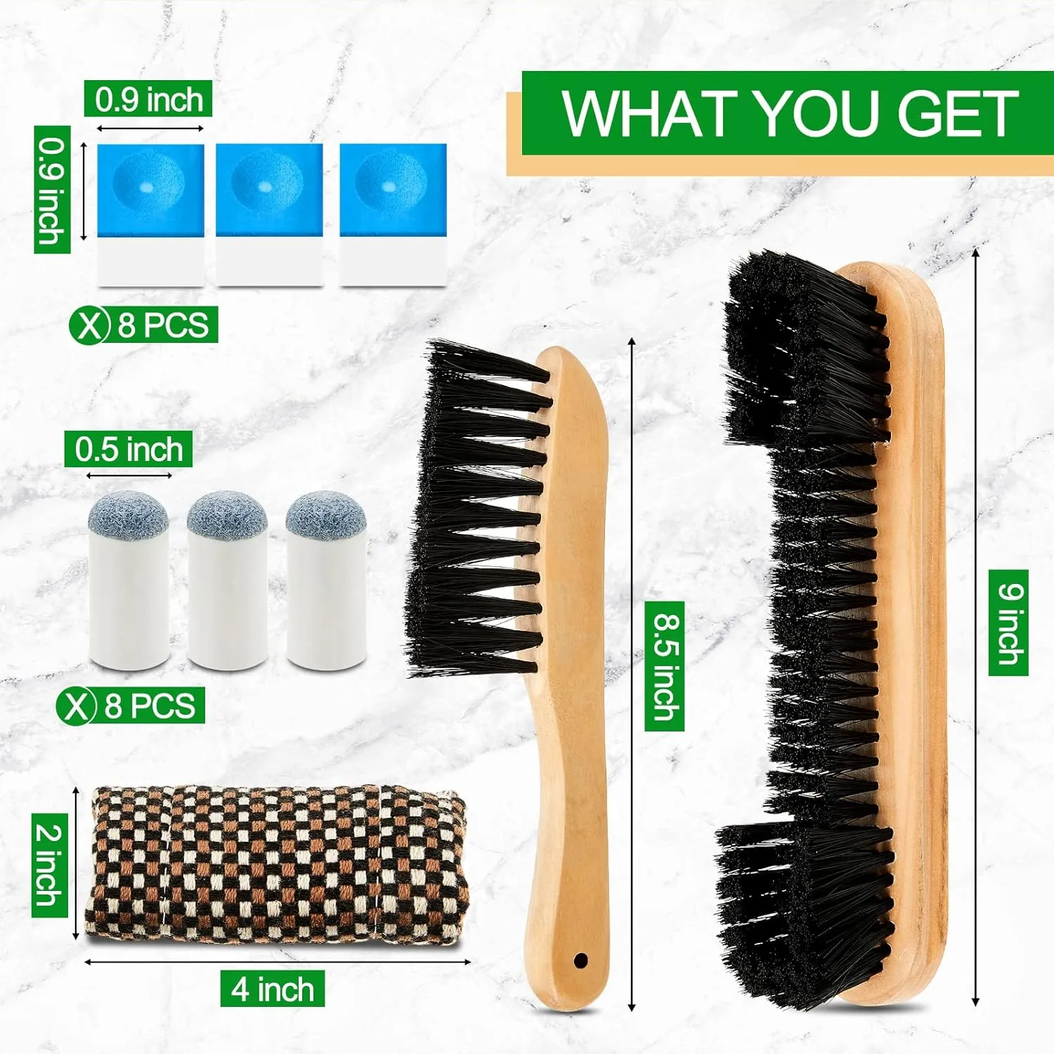 Skyley 19 Pcs Billiards Pool Table Rail Brush Cleaning Kit Pool Table Brush Set with Cue Chalk Cubes Cloth Slip on Cue Tip for Wooden Kit of Billiard Accessories