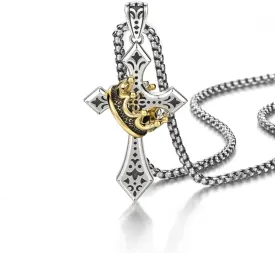 Stainless Steel Mens Cross Necklace 24 inch Silver Plated Crown Dainty Cross Chain Pendant Jewelry Gift