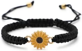 Sunflower Bracelets Adjustable Boho Sunflower Daisy Charm Bracelets Handmade Braided Rope Friendship Matching Bracelets Promise Bracelets for Couples Women