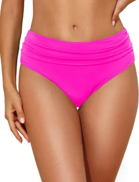 Tempt Me Women Mid Rise Bikini Bottoms Full Coverage Swimsuit Ruched Scrunch Swim Bottom