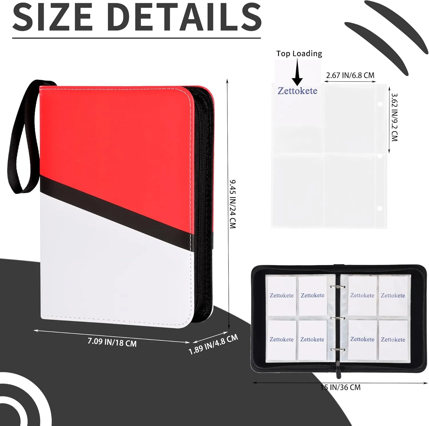 Trading Card Binder 4 Pocket with 50 Removable Sleeves, 400 Pockets Card Collection Binder for TCG Cards Collector, Red & White
