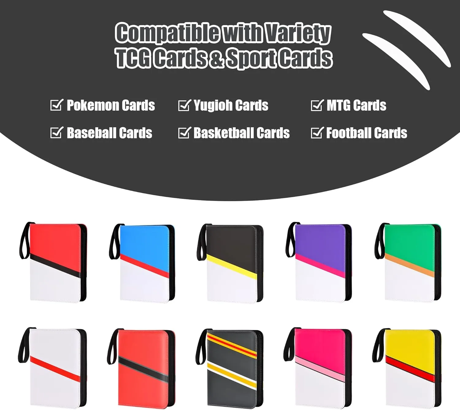 Trading Card Binder 4 Pocket with 50 Removable Sleeves, 400 Pockets Card Collection Binder for TCG Cards Collector, Red & White