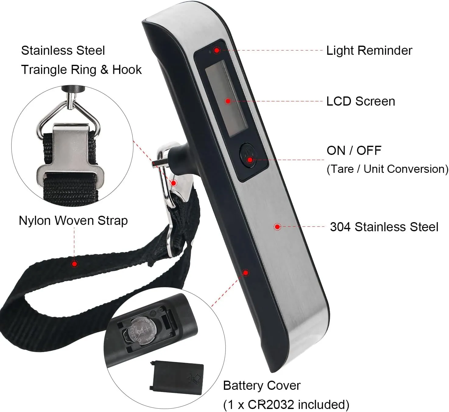 travel inspira Luggage Scale, Portable Digital Hanging Baggage Scale for Travel, Suitcase Weight Scale with Rubber Paint, 110 Pounds, Battery Included