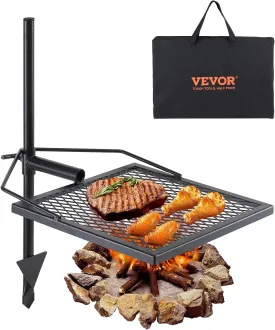 VEVOR Swivel Campfire Grill, Fire Pit Grill Grate over Fire Pits, Heavy Duty Steel Grill Grates, 360 Adjustable Open Fire Outdoor Cooking Equipment, Portable Camp Fire Racks for Camping Outdoor BBQ