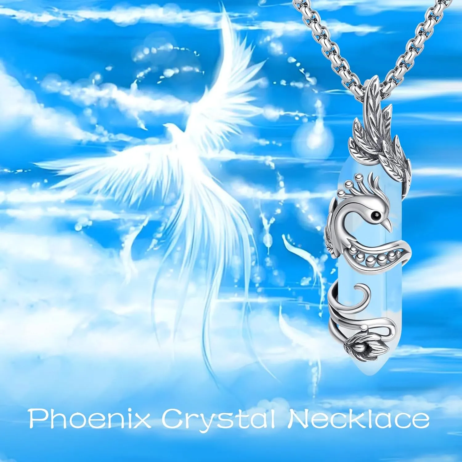 Viking Necklace Sterling Silver Raven/Phoenix/Dragon/Axolotl/Spider Pendant Black Crystal Phoenix/Dragon/Axolotl/Spider/Raven Necklace Goth Jewelry Gifts for Father Men Women