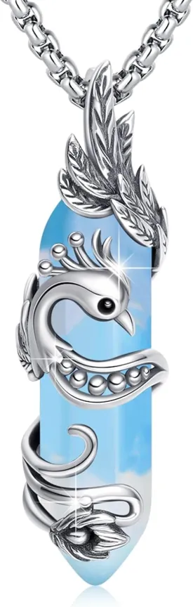 Viking Necklace Sterling Silver Raven/Phoenix/Dragon/Axolotl/Spider Pendant Black Crystal Phoenix/Dragon/Axolotl/Spider/Raven Necklace Goth Jewelry Gifts for Father Men Women