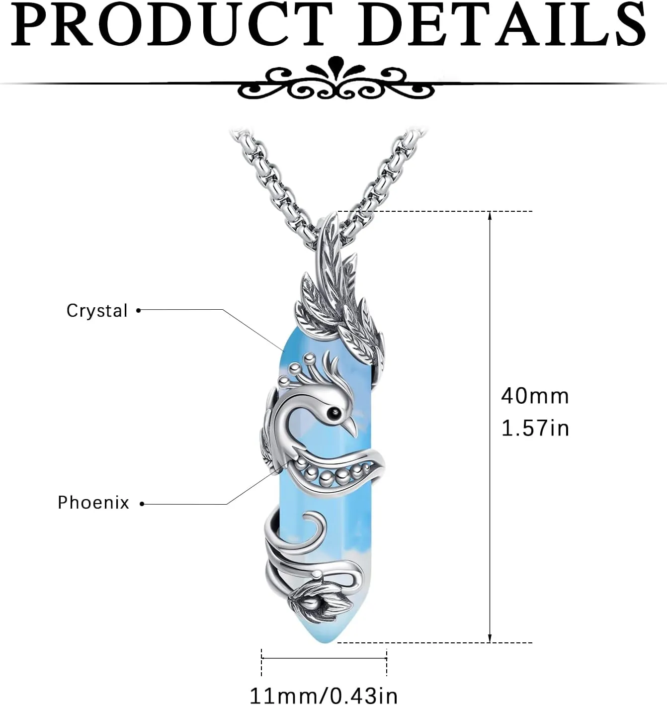 Viking Necklace Sterling Silver Raven/Phoenix/Dragon/Axolotl/Spider Pendant Black Crystal Phoenix/Dragon/Axolotl/Spider/Raven Necklace Goth Jewelry Gifts for Father Men Women