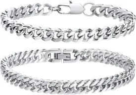 VNOX 2 Pcs Chain Bracelet for Men Women - Sturdy Stainless Steel Curb Width Cuban Link Chain Bracelet Set for Men Women,6.5/7/7.4/8.2/9 Inches