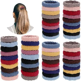 WILLBOND 60 Pieces Seamless Hair Ties, Cotton No Crease Hair Band for Women,girl,thick Heavy and Curly Hair,lightweight Highly Elastic,4 Styles (Mixed Color)