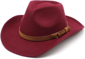 Women's New Denim Woolen Hat Big Brim Jazz Hat for Men and Women Top Black Felt Hat European and American Woolen Hat Luopan Caps & Hats (Color : Claret, Size : S-(54cm))