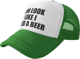 You Look Like I Need A Beer Funny Adjustable Mesh Trucker Hat for Adults Unisex Classic Hats Fishing Caps Black