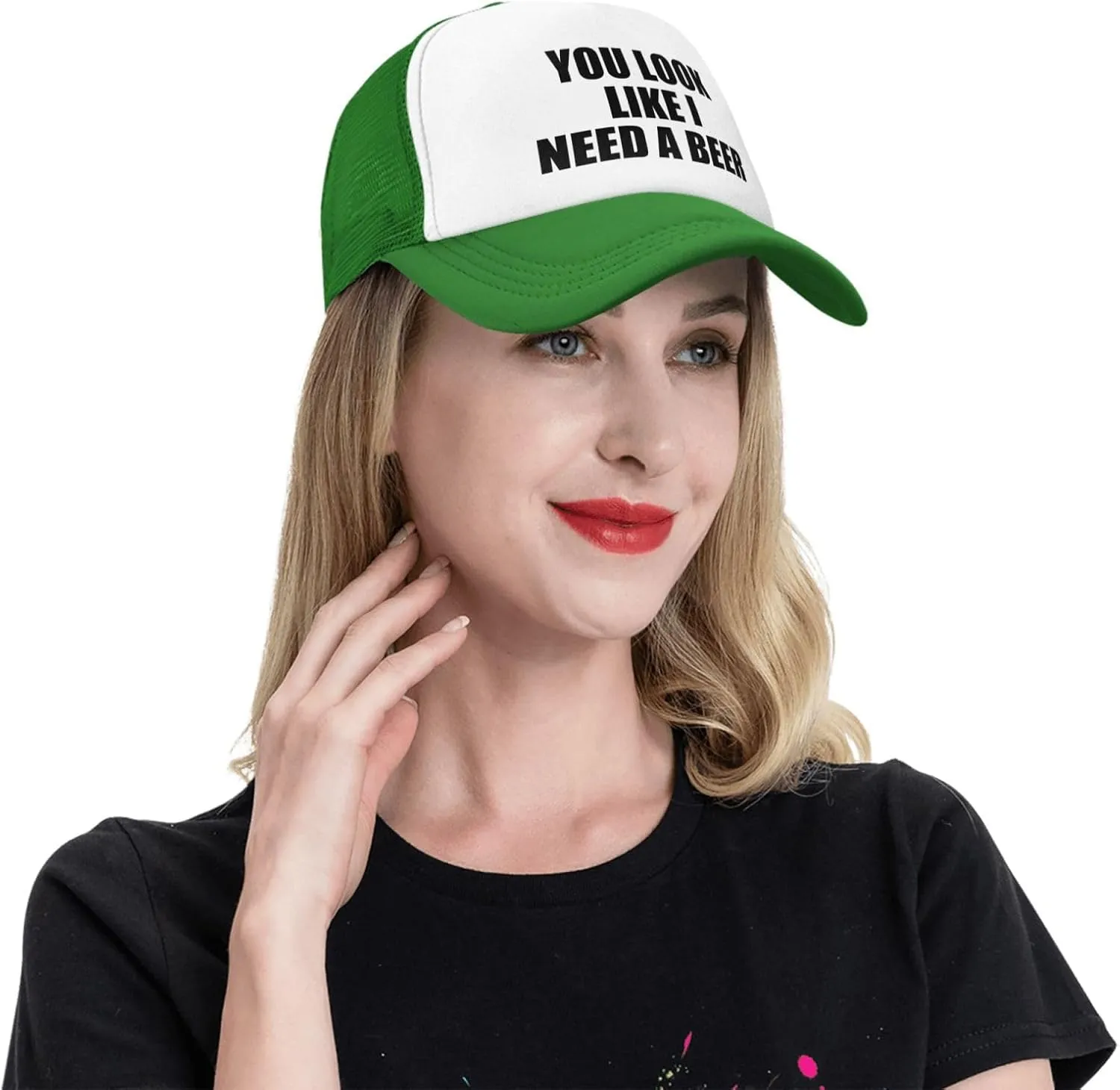 You Look Like I Need A Beer Funny Adjustable Mesh Trucker Hat for Adults Unisex Classic Hats Fishing Caps Black